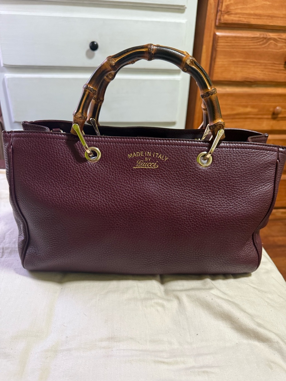 Gucci Bamboo Shopper Tote Bag Leather Bordeaux Red